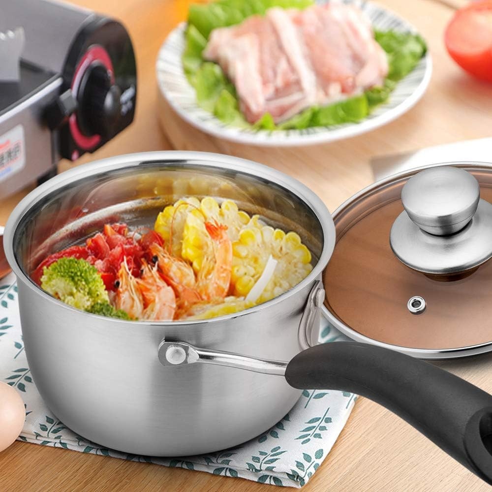 image:imageTeamFar 1 Quart Saucepan Stainless Steel Saucepan with Lid Small Sauce Pot Milk Pan Cookware for Home Cooking Non Toxic amp Healthy Easy Clean amp Dishwasher Safe2QT