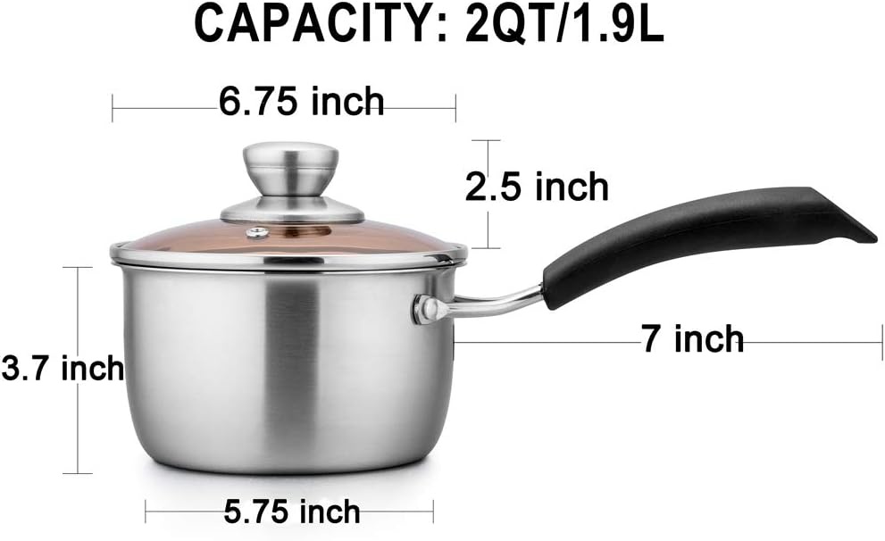 image:imageTeamFar 1 Quart Saucepan Stainless Steel Saucepan with Lid Small Sauce Pot Milk Pan Cookware for Home Cooking Non Toxic amp Healthy Easy Clean amp Dishwasher Safe2QT