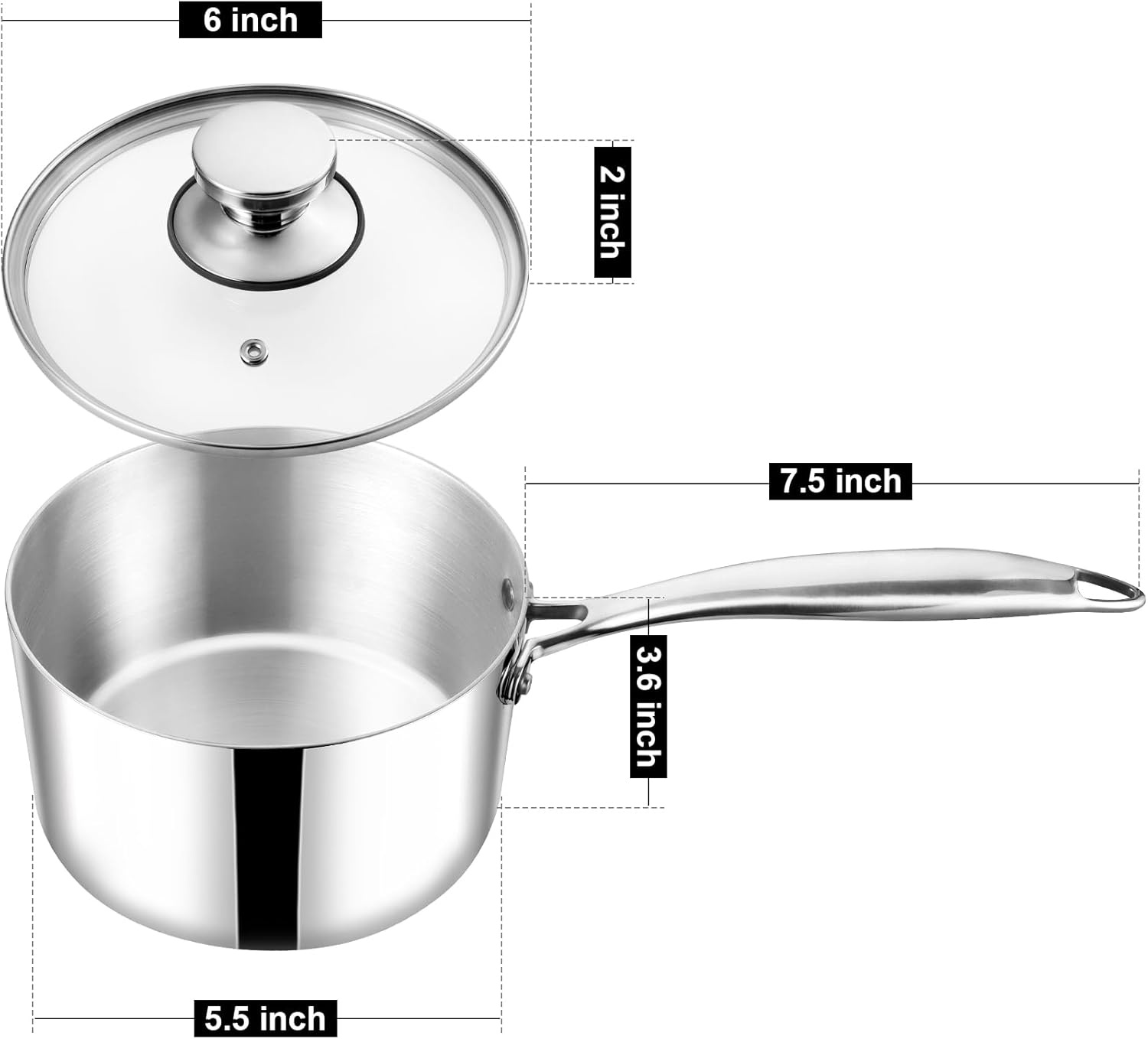 image:imageTeamFar 1qt Saucepan with Lid Stainless Steel Triply Small Cooking Pot Sauce Milk Pan with Ergonomic Handle for InductionGasElectricCeramic Healthy amp Heavy Duty Dishwasher Safe1QT