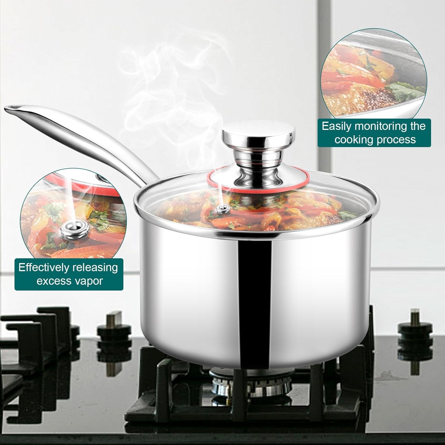 image:imageTeamFar 1qt Saucepan with Lid Stainless Steel Triply Small Cooking Pot Sauce Milk Pan with Ergonomic Handle for InductionGasElectricCeramic Healthy amp Heavy Duty Dishwasher Safe3QT