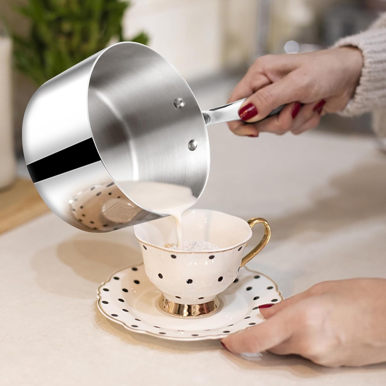 image:imageTeamFar 1qt Saucepan with Lid Stainless Steel Triply Small Cooking Pot Sauce Milk Pan with Ergonomic Handle for InductionGasElectricCeramic Healthy amp Heavy Duty Dishwasher Safe1QT