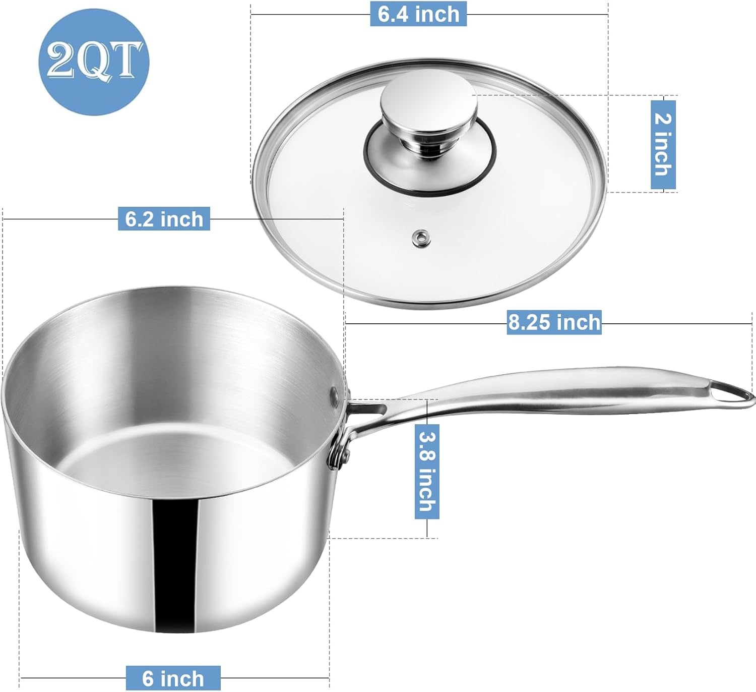 image:imageTeamFar 2qt Saucepan with Lid Stainless Steel TriPly Sauce Milk Pan Small Cooking Pot with Ergonomic Handle for InductionGasElectricCeramic Nontoxic amp Healthy Heavy Duty amp Dishwasher Safe2QT