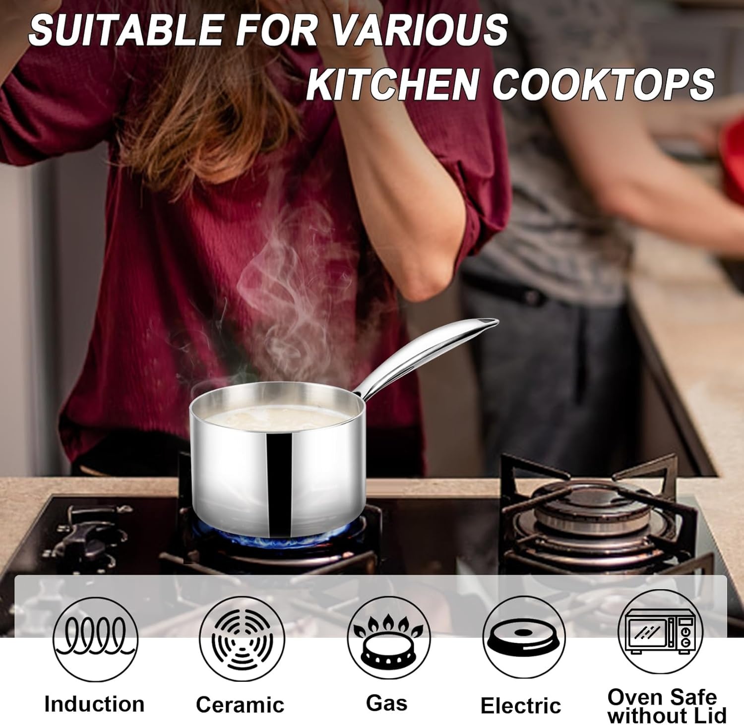 image:imageTeamFar 2qt Saucepan with Lid Stainless Steel TriPly Sauce Milk Pan Small Cooking Pot with Ergonomic Handle for InductionGasElectricCeramic Nontoxic amp Healthy Heavy Duty amp Dishwasher Safe1QT