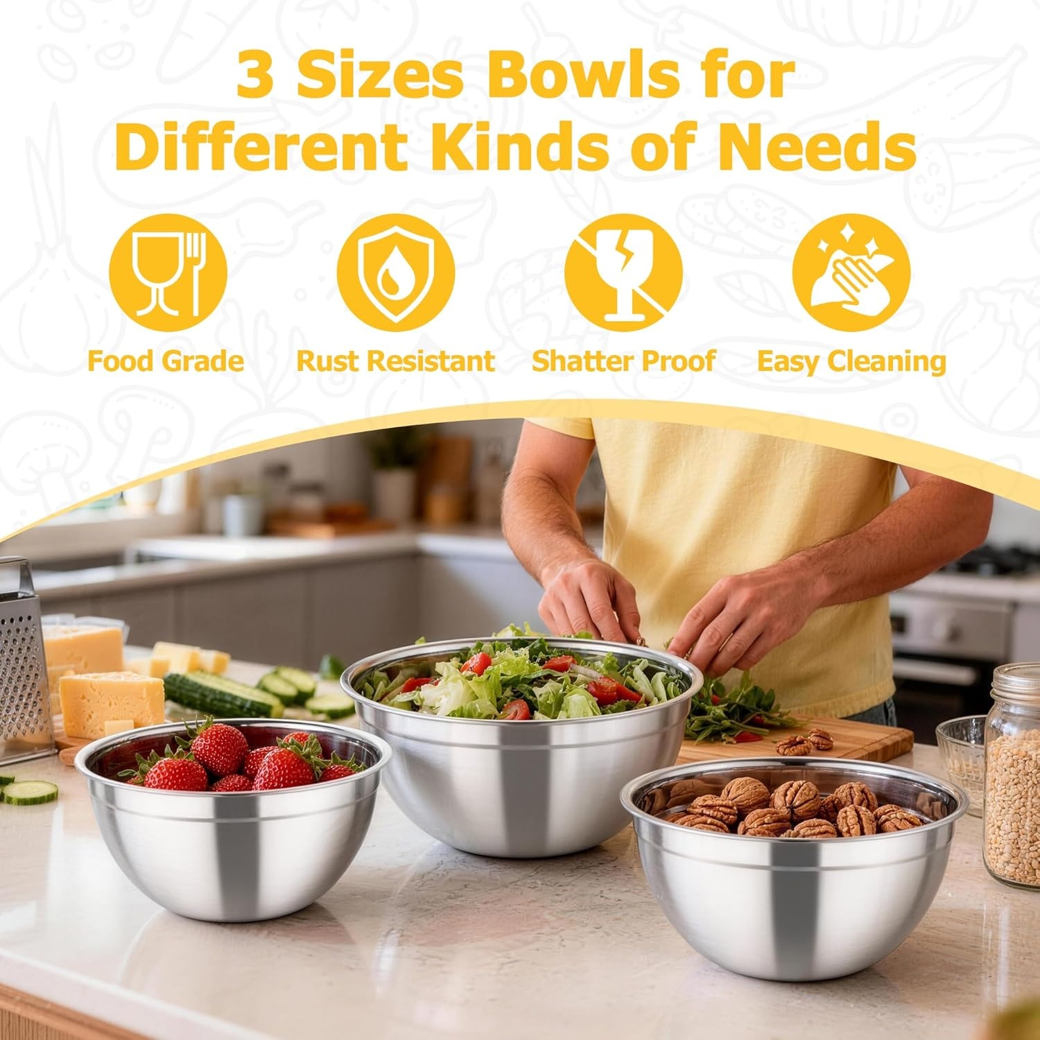 image:imageTeamFar Mixing Bowl Set 45315 QT Stainless Steel Nesting Salad Bowls with Airtight Lids For ServingMixingStoringPrepping NonToxic amp Sturdy Visible amp Easy Clean Dark Blue Set of 3Multicolor