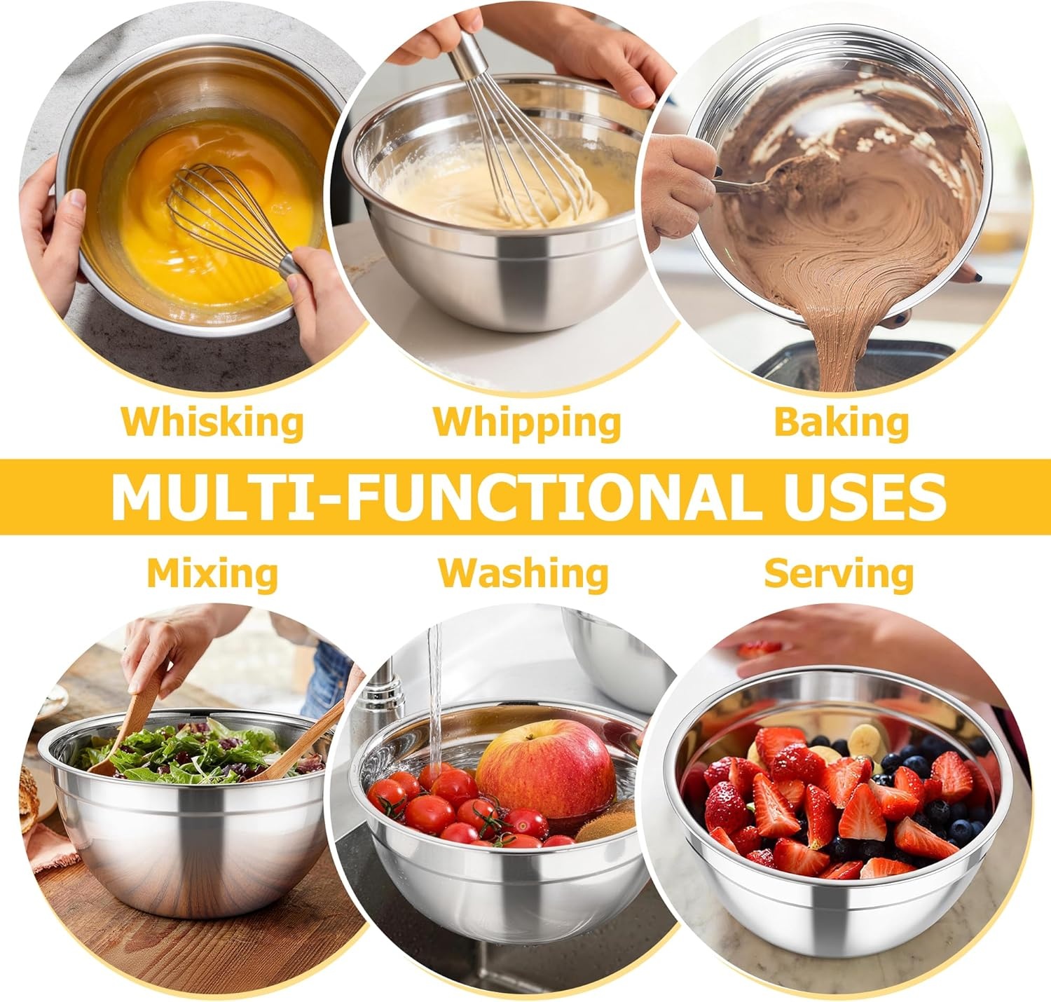 image:imageTeamFar Mixing Bowl Set 45315 QT Stainless Steel Nesting Salad Bowls with Airtight Lids For ServingMixingStoringPrepping NonToxic amp Sturdy Visible amp Easy Clean Dark Blue Set of 3Multicolor
