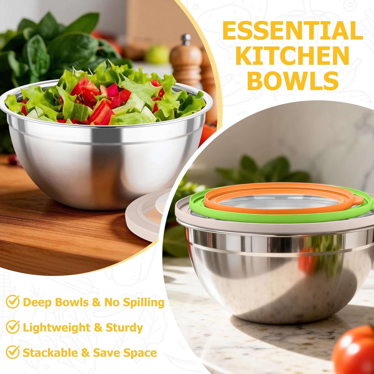 image:imageTeamFar Mixing Bowl Set 45315 QT Stainless Steel Nesting Salad Bowls with Airtight Lids For ServingMixingStoringPrepping NonToxic amp Sturdy Visible amp Easy Clean Dark Blue Set of 3Multicolor