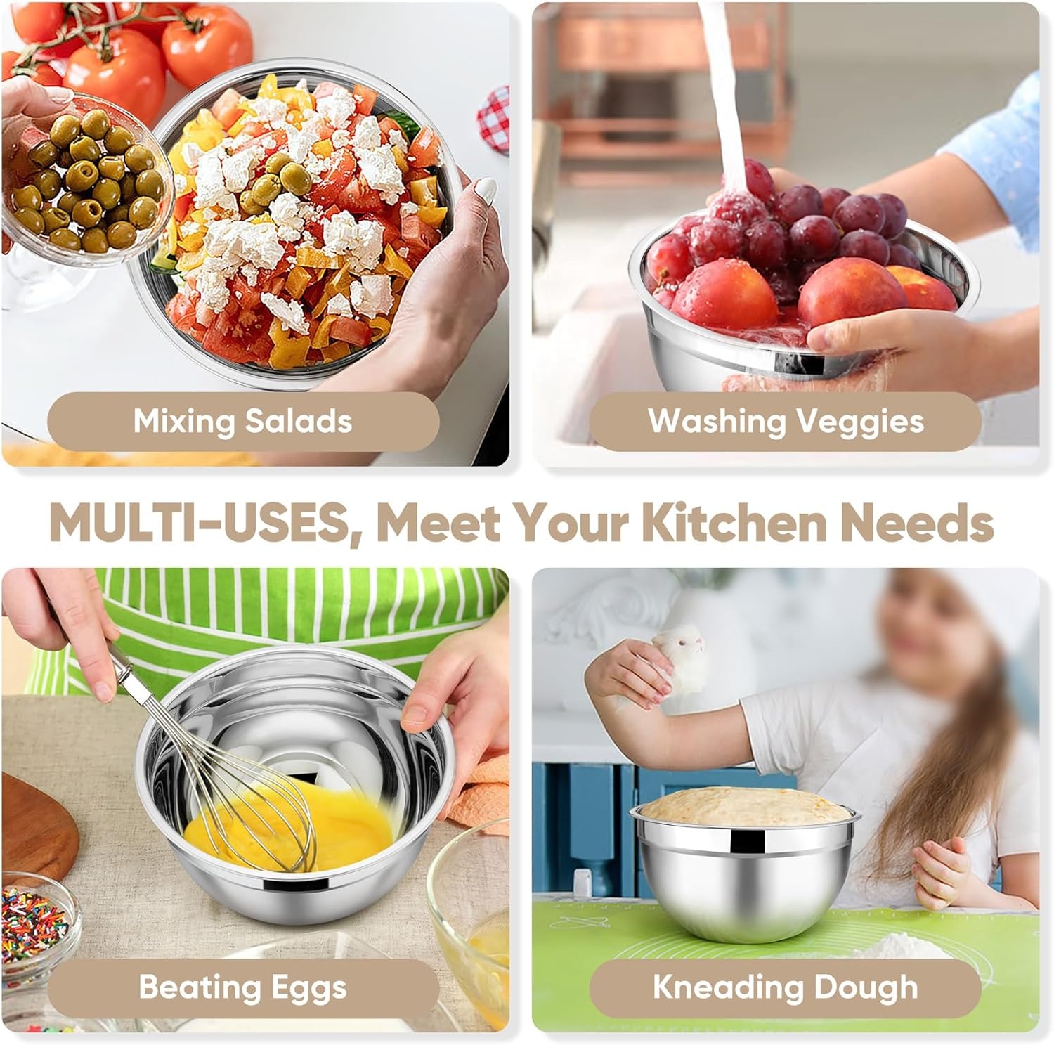 image:imageTeamFar Mixing Bowls 45315107 QT Stainless Steel Metal Nesting Salad Bowl with Lid Set Ideal for Mixing Serving NonToxic amp Sturdy Airtight Lid amp Easy Clean RedSet of 5Red