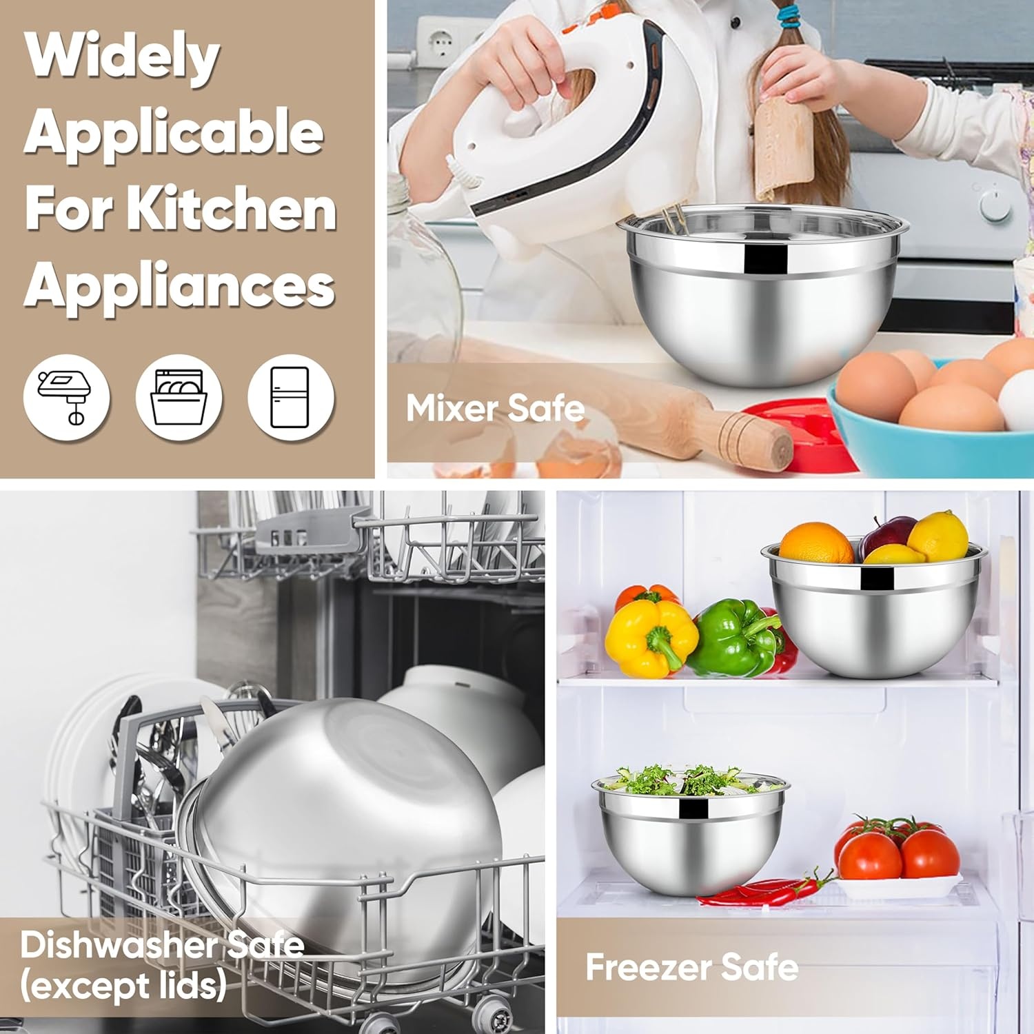 image:imageTeamFar Mixing Bowls 45315107 QT Stainless Steel Metal Nesting Salad Bowl with Lid Set Ideal for Mixing Serving NonToxic amp Sturdy Airtight Lid amp Easy Clean RedSet of 5Red