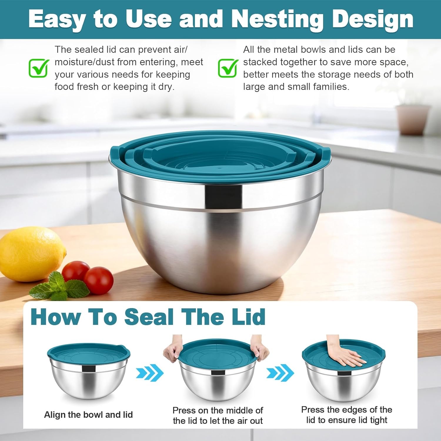 image:imageTeamFar Mixing Bowls Stainless Steel Nesting Salad Bowls with Airtight Lids Set For ServingMixingStoring Healthy amp Heavyduty Dishwasher Safe amp Easy Clean 463 15 QT Navy BlueNavy Blue