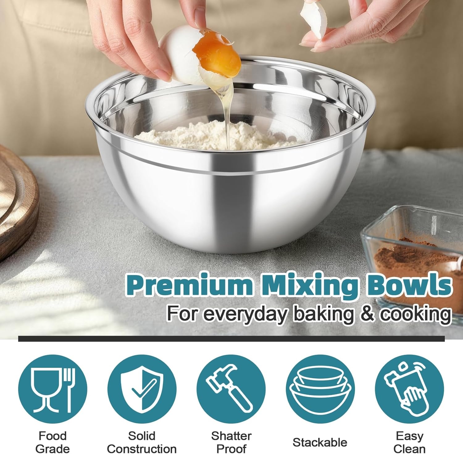 image:imageTeamFar Mixing Bowls Stainless Steel Nesting Salad Bowls with Airtight Lids Set For ServingMixingStoring Healthy amp Heavyduty Dishwasher Safe amp Easy Clean 463 15 QT Navy BlueNavy Blue