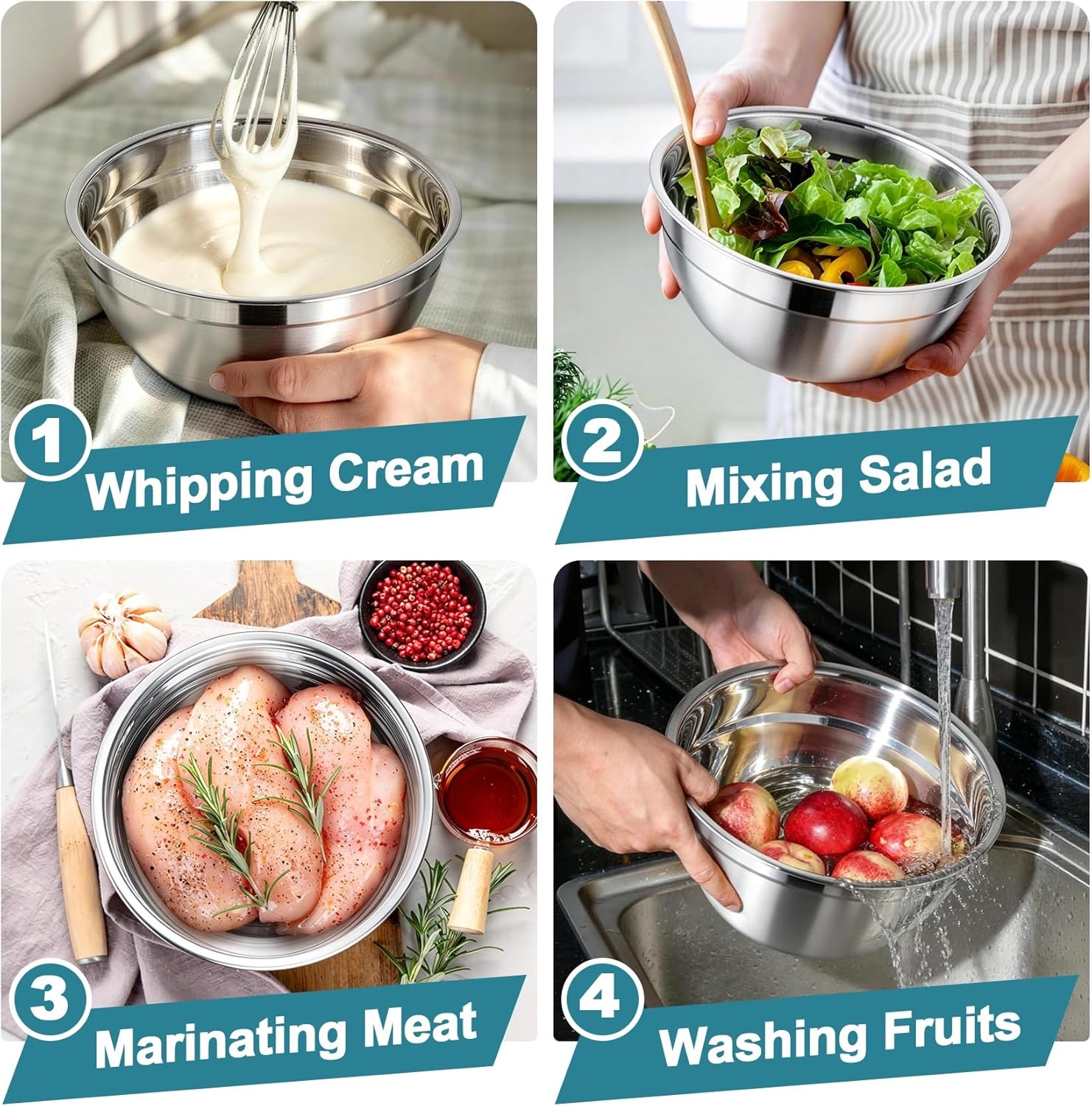 image:imageTeamFar Mixing Bowls Stainless Steel Nesting Salad Bowls with Airtight Lids Set For ServingMixingStoring Healthy amp Heavyduty Dishwasher Safe amp Easy Clean 463 15 QT Navy BlueNavy Blue