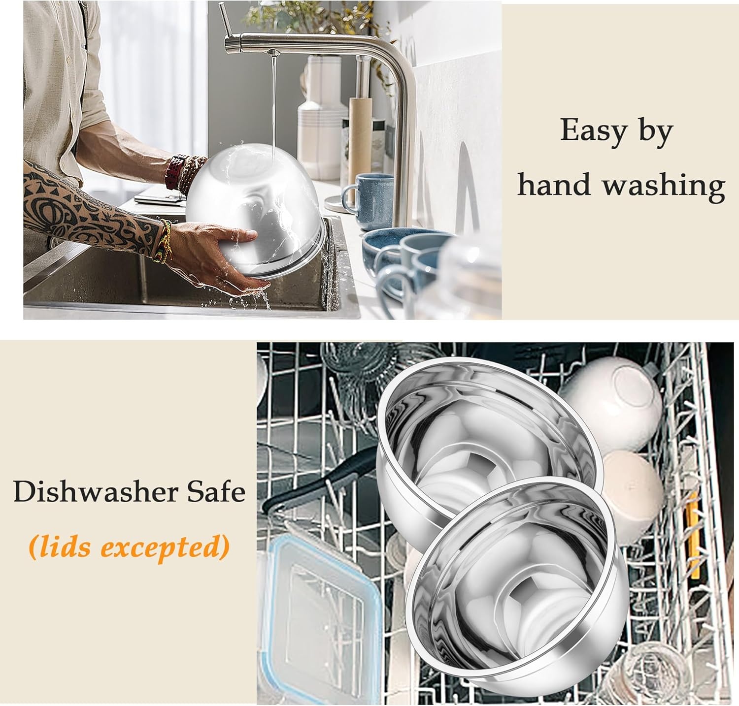 image:imageTeamFar Mixing Bowls Stainless Steel Nesting Salad Bowls with Lids Set of 3 amp 3 Grater Attachments For MixingServingStoring Nontoxic amp Longlasting Size 463 15 QT BlackMulticolor