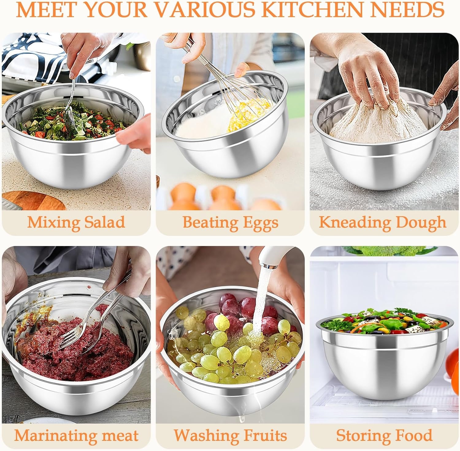 image:imageTeamFar Mixing Bowls Stainless Steel Nesting Salad Bowls with Lids Set of 3 amp 3 Grater Attachments For MixingServingStoring Nontoxic amp Longlasting Size 463 15 QT BlackMulticolor