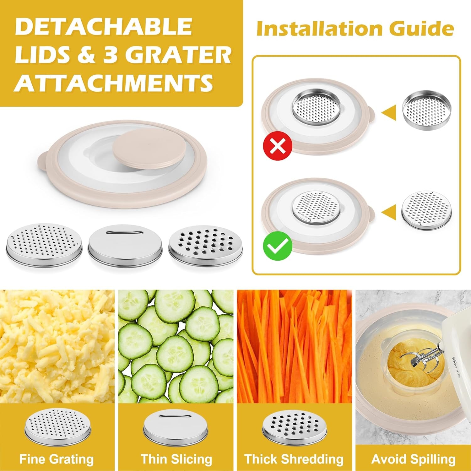 image:imageTeamFar Mixing Bowls Stainless Steel Nesting Salad Bowls with Lids Set of 3 amp 3 Grater Attachments For MixingServingStoring Nontoxic amp Longlasting Size 463 15 QT BlackMulticolor