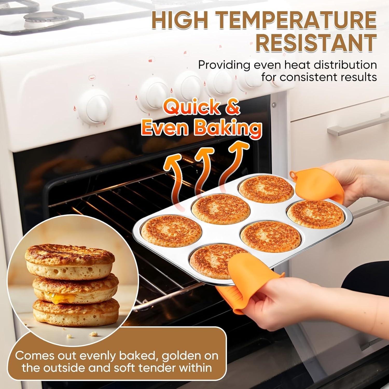 image:imageTeamFar Muffin Top Pan 2 PCS 6 Cavity Stainless Steel Shallow Cupcake Pan Muffin Tin for Baking Yorkshire Pudding Whoopie Pie Egg Bite Hamburger Bun Non Toxic amp Dishwasher Safe2
