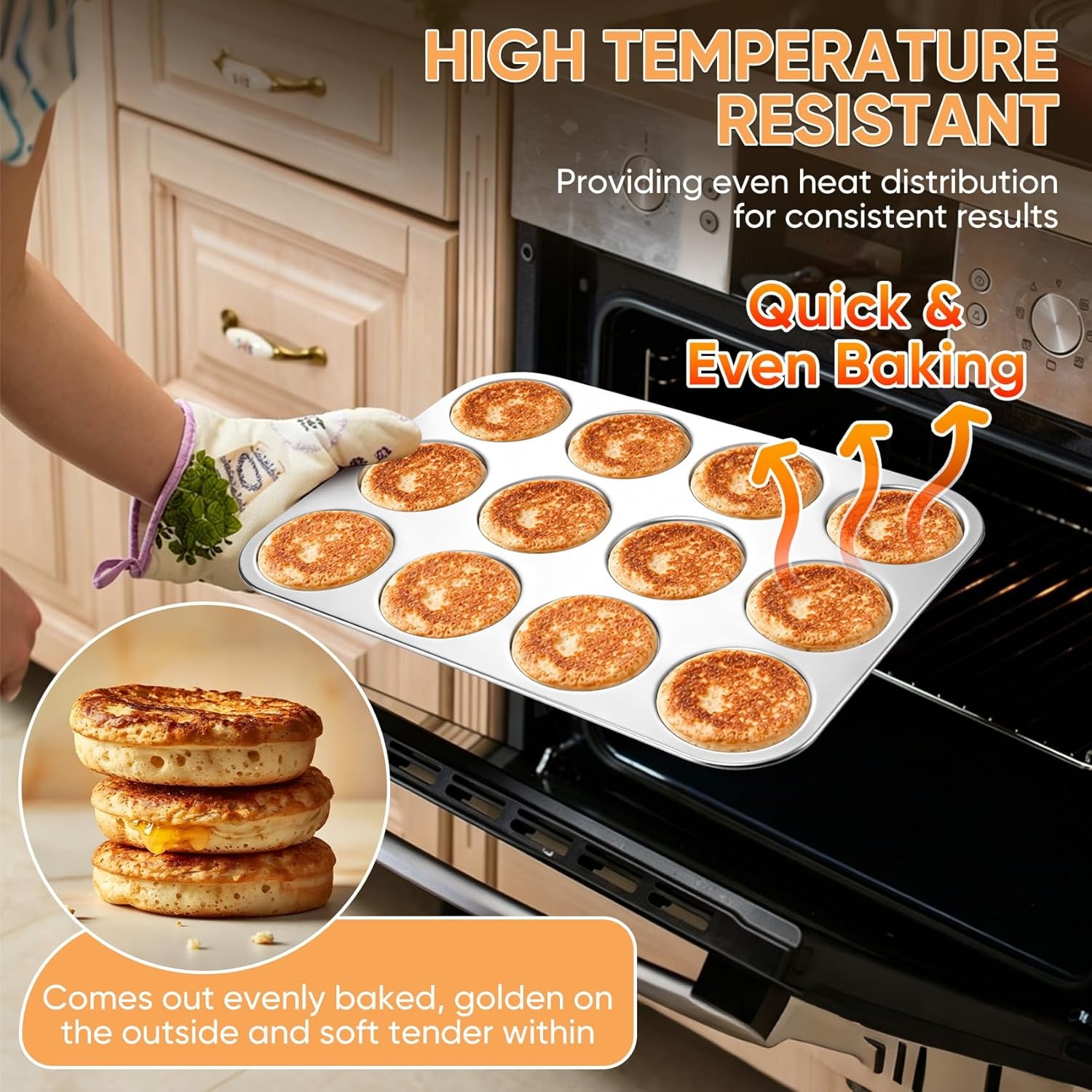 image:imageTeamFar Muffin Top Pan 2 PCS 6 Cavity Stainless Steel Shallow Cupcake Pan Muffin Tin for Baking Yorkshire Pudding Whoopie Pie Egg Bite Hamburger Bun Non Toxic amp Dishwasher Safe2