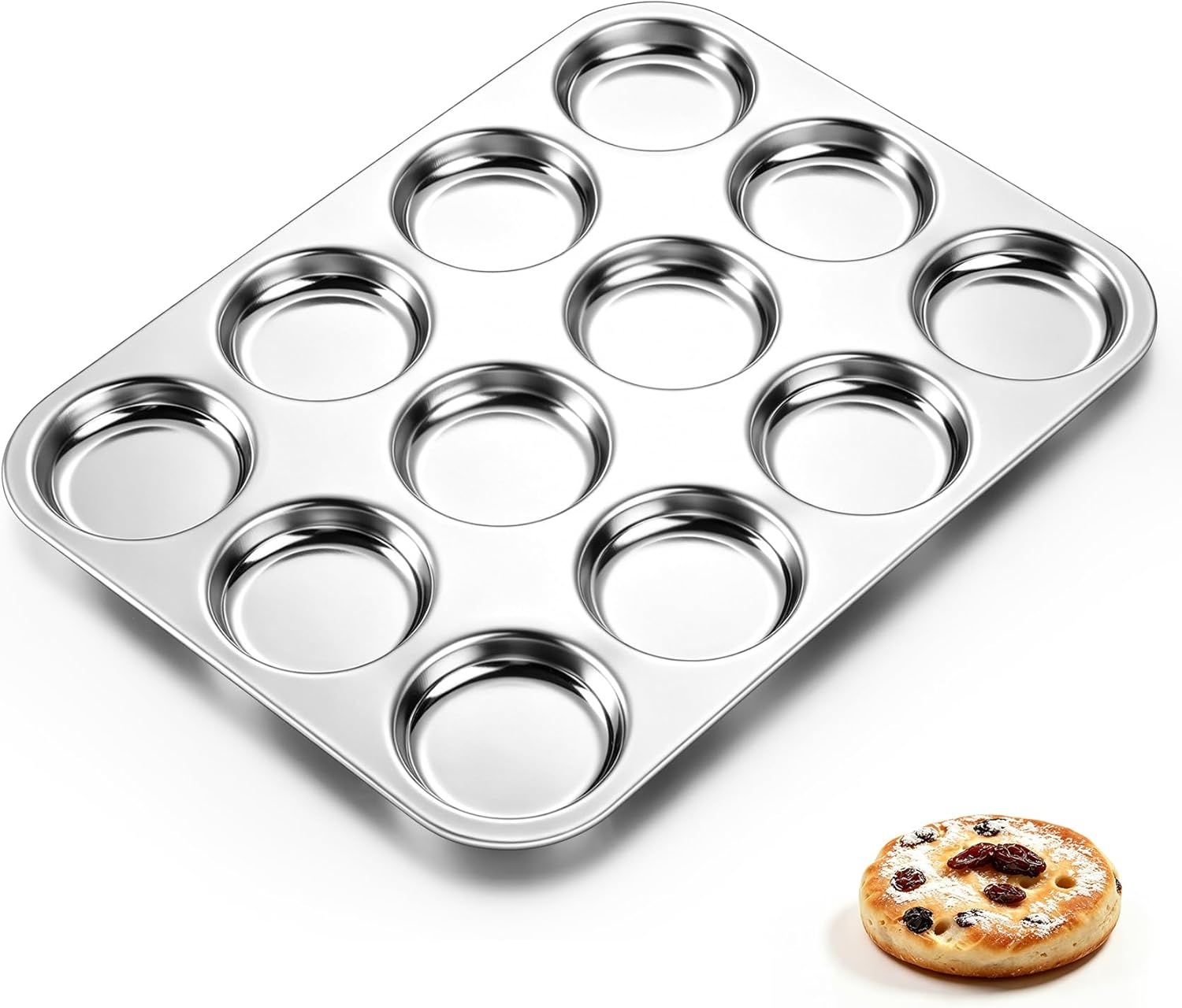 image:imageTeamFar Muffin Top Pan 2 PCS 6 Cavity Stainless Steel Shallow Cupcake Pan Muffin Tin for Baking Yorkshire Pudding Whoopie Pie Egg Bite Hamburger Bun Non Toxic amp Dishwasher Safe1