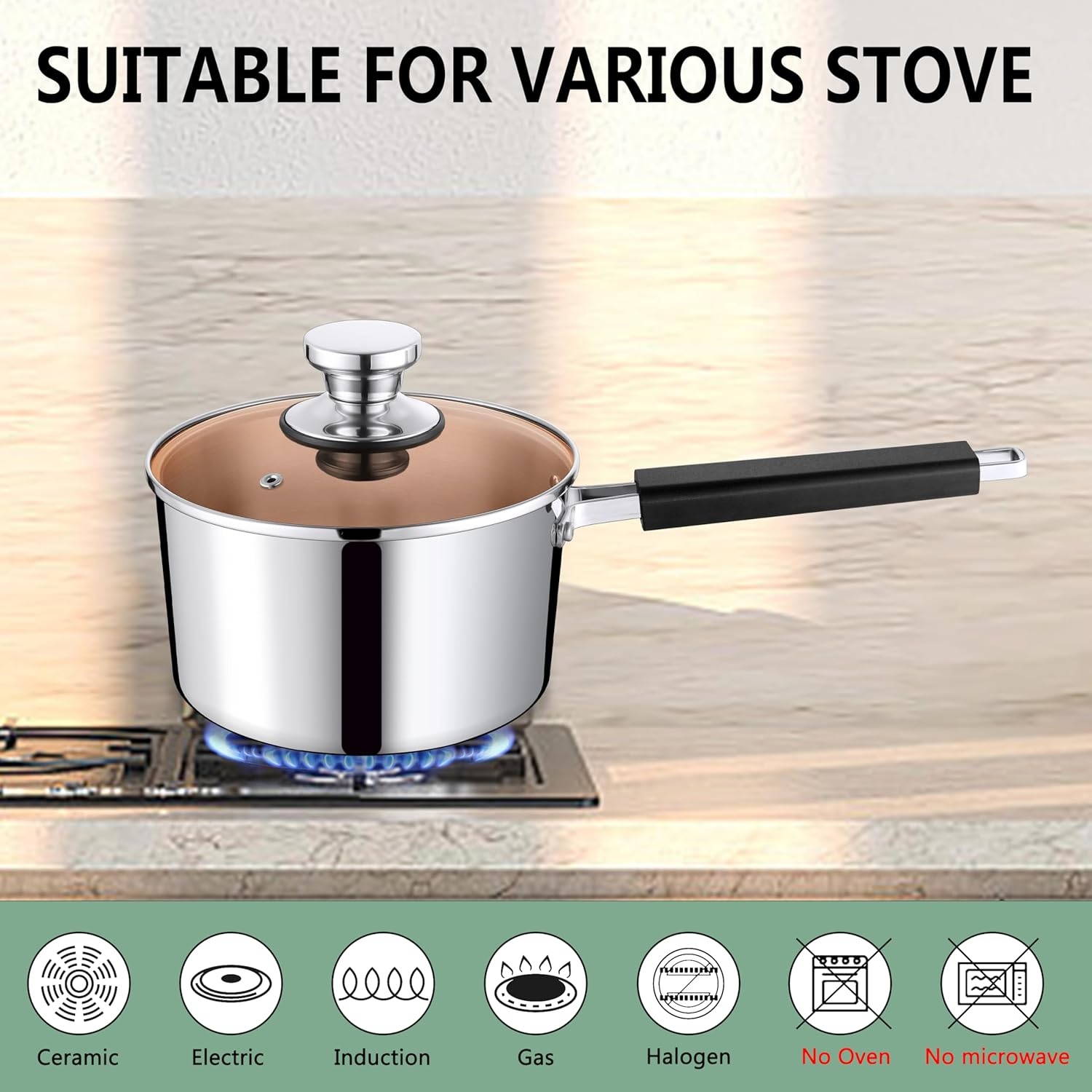 image:imageTeamFar Saucepan with Lid 2 Quart Stainless Steel TriPly Sauce Milk Pan with Heatproof Handle for CookingBoilingBraising Fit for All Stoves Healthy amp Heavy Duty Dishwasher Safe2 Quarts