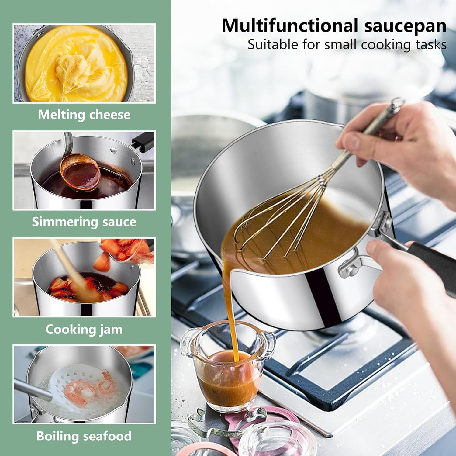 image:imageTeamFar Saucepan with Lid 2 Quart Stainless Steel TriPly Sauce Milk Pan with Heatproof Handle for CookingBoilingBraising Fit for All Stoves Healthy amp Heavy Duty Dishwasher Safe2 Quarts