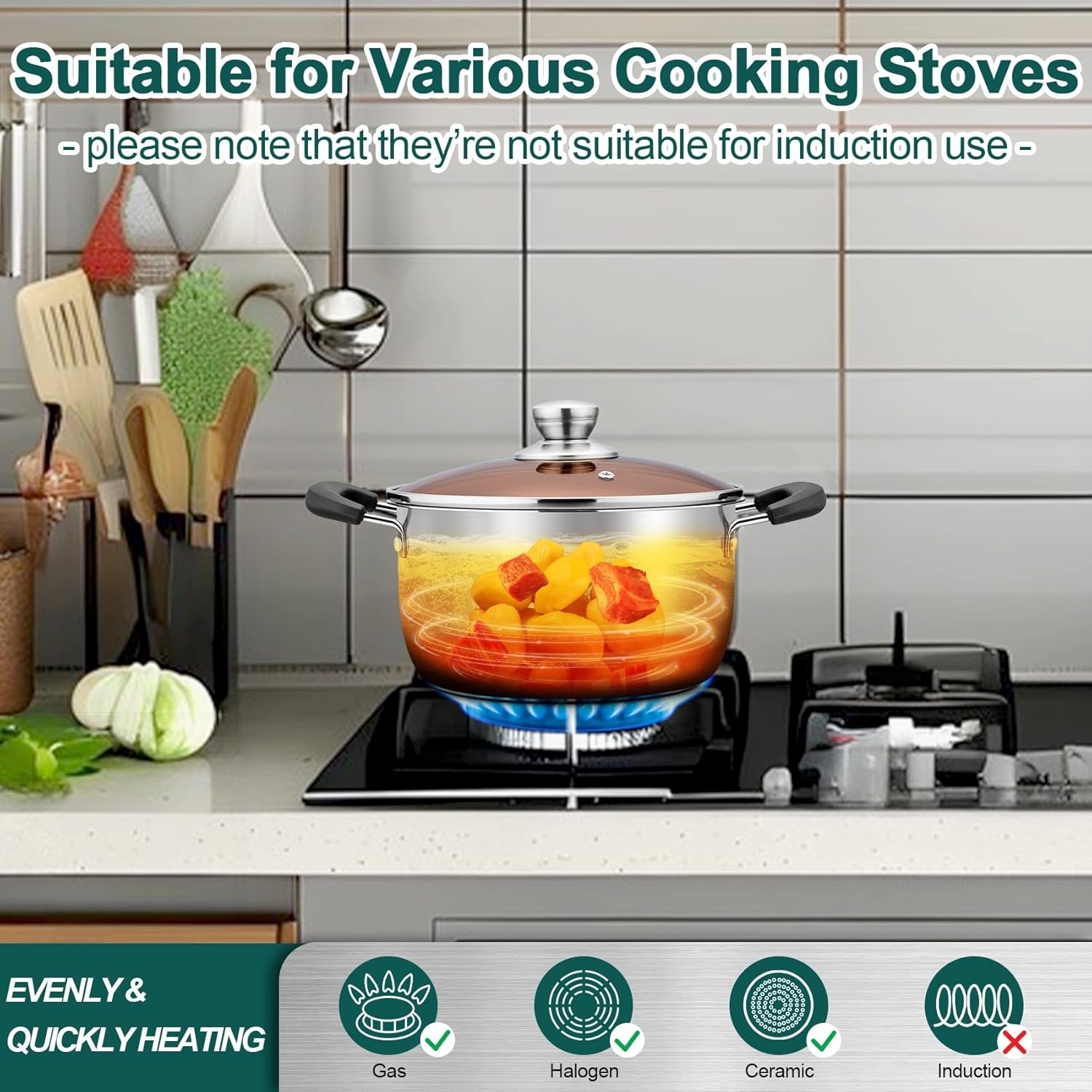image:imageTeamFar Stock Pot 4qt Stainless Steel Stock Soup Pasta Pot with Lid Double Heatproof Handles Non Toxic amp Healthy Easy Clean amp Dishwasher Safe3 Quarts