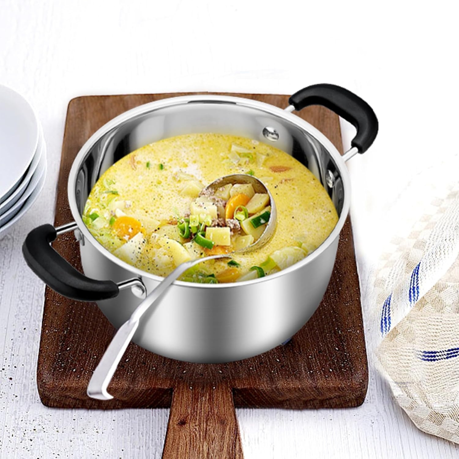 image:imageTeamFar Stock Pot 4qt Stainless Steel Stock Soup Pasta Pot with Lid Double Heatproof Handles Non Toxic amp Healthy Easy Clean amp Dishwasher Safe3 Quarts