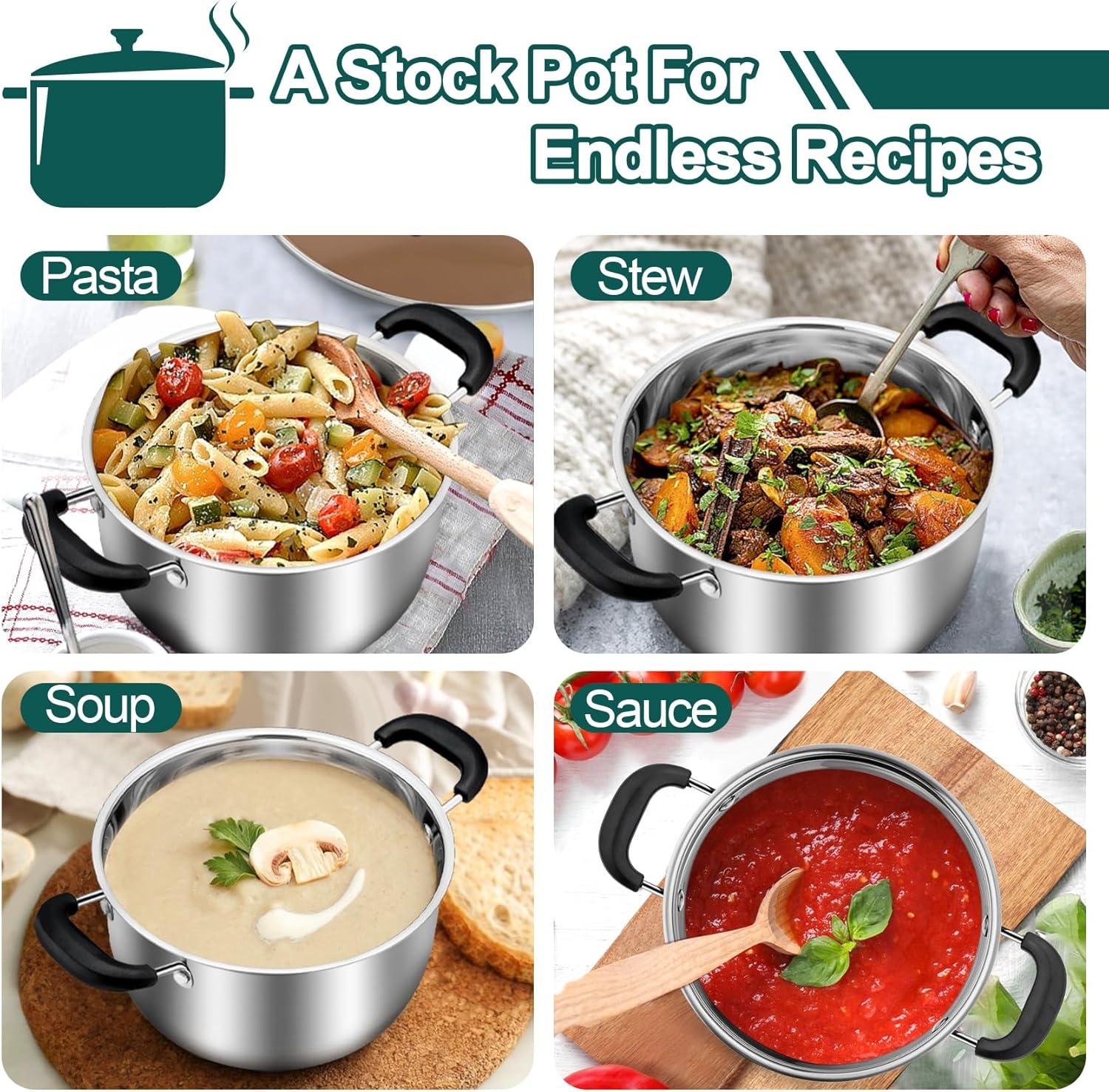 image:imageTeamFar Stock Pot 4qt Stainless Steel Stock Soup Pasta Pot with Lid Double Heatproof Handles Non Toxic amp Healthy Easy Clean amp Dishwasher Safe3 Quarts