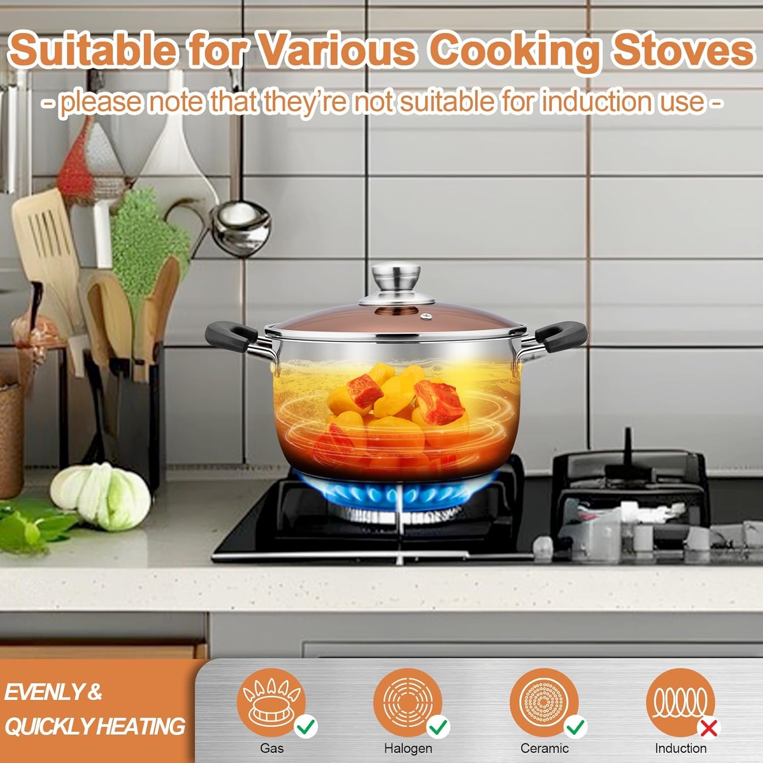 image:imageTeamFar Stock Pot 4qt Stainless Steel Stock Soup Pasta Pot with Lid Double Heatproof Handles Non Toxic amp Healthy Easy Clean amp Dishwasher Safe4 Quarts