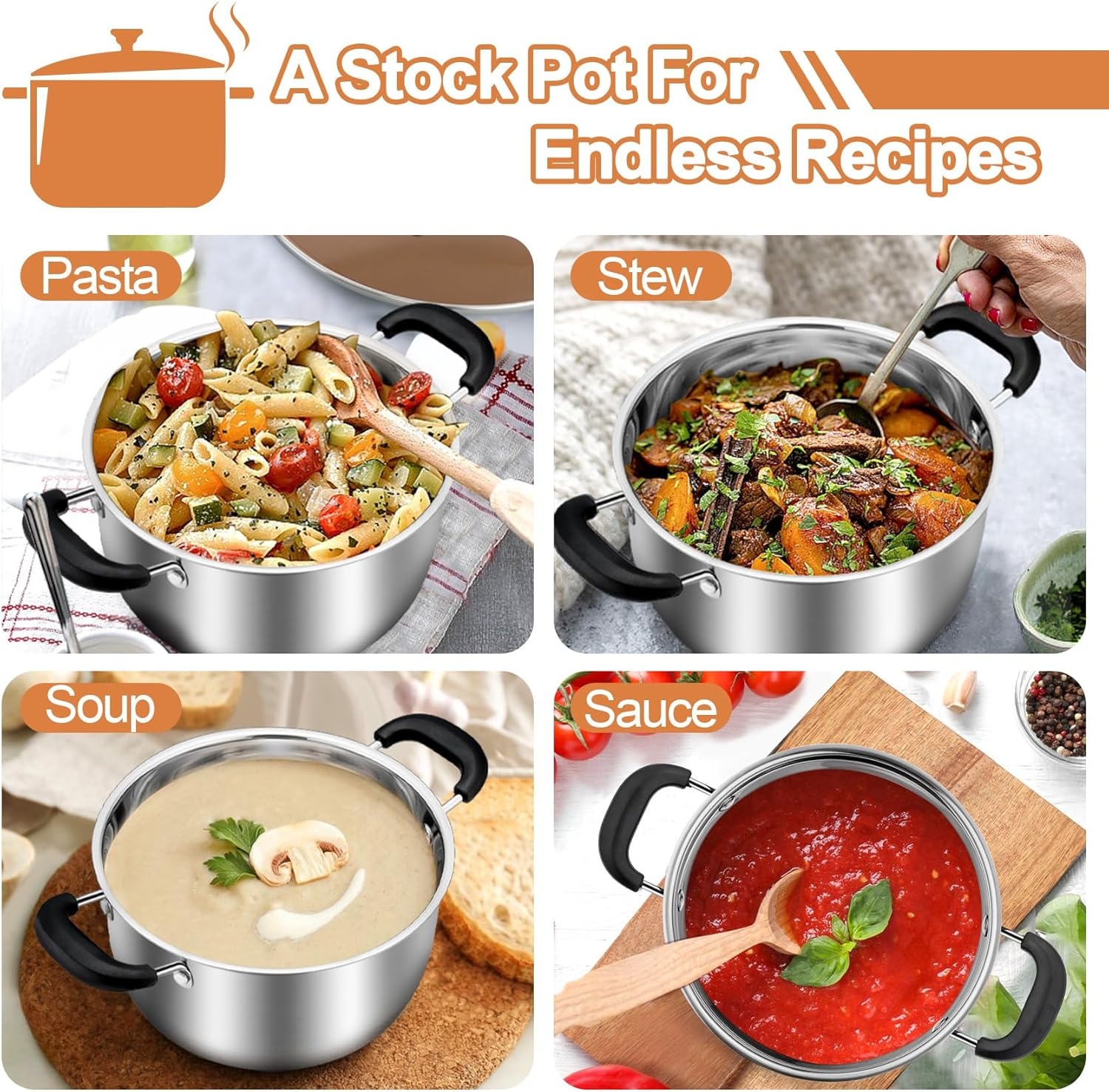 image:imageTeamFar Stock Pot 4qt Stainless Steel Stock Soup Pasta Pot with Lid Double Heatproof Handles Non Toxic amp Healthy Easy Clean amp Dishwasher Safe4 Quarts