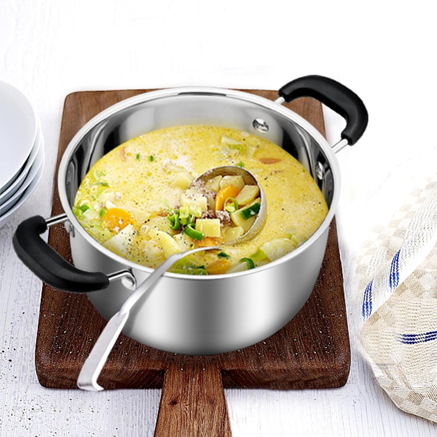 image:imageTeamFar Stock Pot 4qt Stainless Steel Stock Soup Pasta Pot with Lid Double Heatproof Handles Non Toxic amp Healthy Easy Clean amp Dishwasher Safe4 Quarts