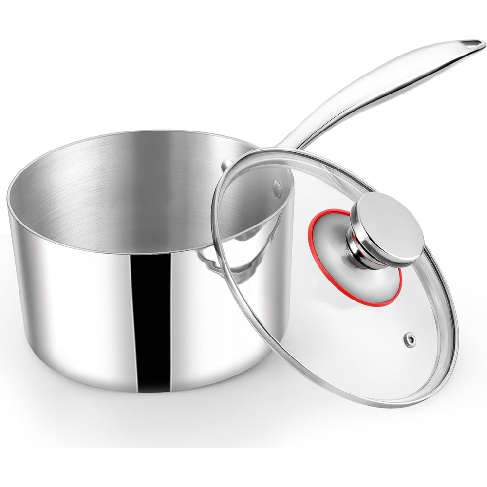 image:imageTeamFar 2qt Saucepan with Lid Stainless Steel TriPly Sauce Milk Pan Small Cooking Pot with Ergonomic Handle for InductionGasElectricCeramic Nontoxic amp Healthy Heavy Duty amp Dishwasher Safe3QT