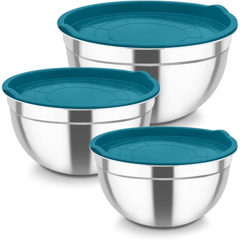 image:imageTeamFar Mixing Bowls Stainless Steel Nesting Salad Bowls with Airtight Lids Set For ServingMixingStoring Healthy amp Heavyduty Dishwasher Safe amp Easy Clean 463 15 QT Navy BlueNavy Blue