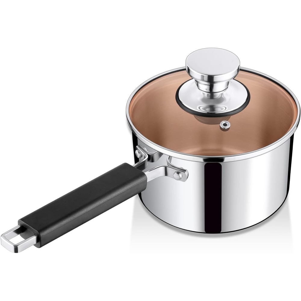 image:imageTeamFar Saucepan with Lid 2 Quart Stainless Steel TriPly Sauce Milk Pan with Heatproof Handle for CookingBoilingBraising Fit for All Stoves Healthy amp Heavy Duty Dishwasher Safe2 Quarts