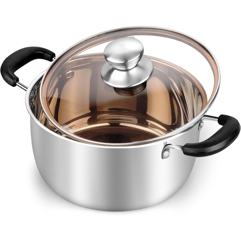 image:imageTeamFar Stock Pot 4qt Stainless Steel Stock Soup Pasta Pot with Lid Double Heatproof Handles Non Toxic amp Healthy Easy Clean amp Dishwasher Safe3 Quarts