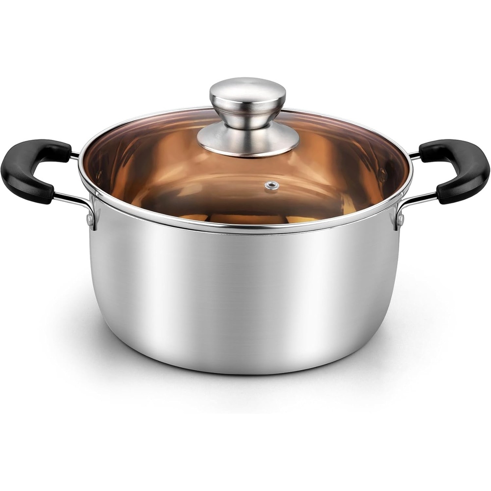image:imageTeamFar Stock Pot 4qt Stainless Steel Stock Soup Pasta Pot with Lid Double Heatproof Handles Non Toxic amp Healthy Easy Clean amp Dishwasher Safe4 Quarts