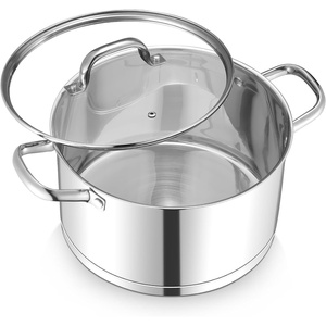 image:imageTeamFar 6QT Stainless Steel Stock Pot Triply Base Cooking Pasta Sauce Soup Pot with Glass Lid for InductionGasCeramic Stoves Transparent Cover amp Double Handles Heavy Duty amp Dishwasher Safe8 Quarts