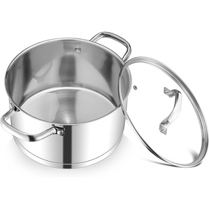 image:imageTeamFar 6QT Stainless Steel Stock Pot Triply Base Cooking Pasta Sauce Soup Pot with Glass Lid for InductionGasCeramic Stoves Transparent Cover amp Double Handles Heavy Duty amp Dishwasher Safe6 Quarts