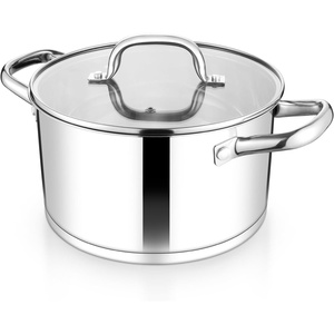 image:imageTeamFar 6QT Stainless Steel Stock Pot Triply Base Cooking Pasta Sauce Soup Pot with Glass Lid for InductionGasCeramic Stoves Transparent Cover amp Double Handles Heavy Duty amp Dishwasher Safe5 Quarts