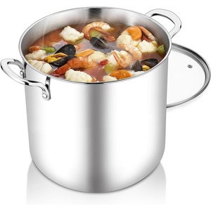 image:imageTeamFar 6QT Stainless Steel Stock Pot Triply Base Cooking Pasta Sauce Soup Pot with Glass Lid for InductionGasCeramic Stoves Transparent Cover amp Double Handles Heavy Duty amp Dishwasher Safe12 Quarts