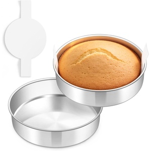 image:imageTeamFar 8 Inch Cake Pan Set of 2 Stainless Steel Layer Cake Baking Pans Tins with 90 Pcs Parchment Paper Round Bakeware for Birthday Wedding NonToxic amp Healthy Mirror Finish amp Dishwasher Safe