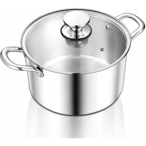 image:imageTeamFar 8 Quart Stock Pot Stainless Steel Triply Stockpot Pasta Cooking Pot with Glass Lid for Induction Electric Gas Ceramic Stoves Toxic Free amp Heavy Duty Double Handles amp Dishwasher Safe35 Quarts