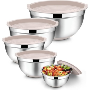 image:imageTeamFar Khaki Mixing Bowls Stainless Steel Metal Nesting Salad Bowls with Airtight Lids Set of 5 Healthy amp Heavy Duty Nonslip Bottom amp Airtight Lid 73525151 QTKhaki