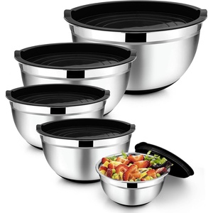 image:imageTeamFar Khaki Mixing Bowls Stainless Steel Metal Nesting Salad Bowls with Airtight Lids Set of 5 Healthy amp Heavy Duty Nonslip Bottom amp Airtight Lid 73525151 QTBlack