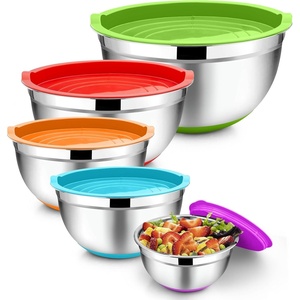 image:imageTeamFar Khaki Mixing Bowls Stainless Steel Metal Nesting Salad Bowls with Airtight Lids Set of 5 Healthy amp Heavy Duty Nonslip Bottom amp Airtight Lid 73525151 QTMulticolor