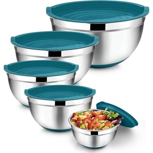 image:imageTeamFar Khaki Mixing Bowls Stainless Steel Metal Nesting Salad Bowls with Airtight Lids Set of 5 Healthy amp Heavy Duty Nonslip Bottom amp Airtight Lid 73525151 QTDark Blue