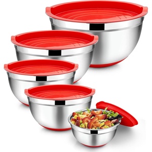 image:imageTeamFar Khaki Mixing Bowls Stainless Steel Metal Nesting Salad Bowls with Airtight Lids Set of 5 Healthy amp Heavy Duty Nonslip Bottom amp Airtight Lid 73525151 QTRed