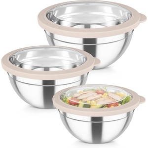 image:imageTeamFar Mixing Bowl Set 45315 QT Stainless Steel Nesting Salad Bowls with Airtight Lids For ServingMixingStoringPrepping NonToxic amp Sturdy Visible amp Easy Clean Dark Blue Set of 3Khaki