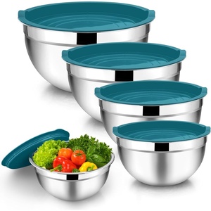 image:imageTeamFar Mixing Bowls 45315107 QT Stainless Steel Metal Nesting Salad Bowl with Lid Set Ideal for Mixing Serving NonToxic amp Sturdy Airtight Lid amp Easy Clean RedSet of 5Blue