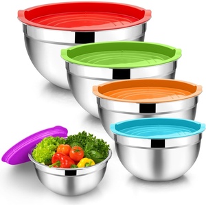 image:imageTeamFar Mixing Bowls 45315107 QT Stainless Steel Metal Nesting Salad Bowl with Lid Set Ideal for Mixing Serving NonToxic amp Sturdy Airtight Lid amp Easy Clean RedSet of 5Multicolor