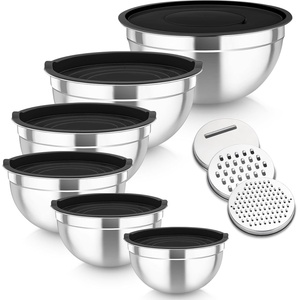 image:imageTeamFar Mixing Bowls 6PCS Stainless Steel Nesting Mixing Salad Bowl with Lids amp 3 Grater Attachments for Food Cooking Baking Storing Healthy Khaki  46262  151  07 QTBlack