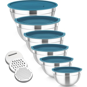 image:imageTeamFar Mixing Bowls 6PCS Stainless Steel Nesting Mixing Salad Bowl with Lids amp 3 Grater Attachments for Food Cooking Baking Storing Healthy Khaki  46262  151  07 QTDark Blue